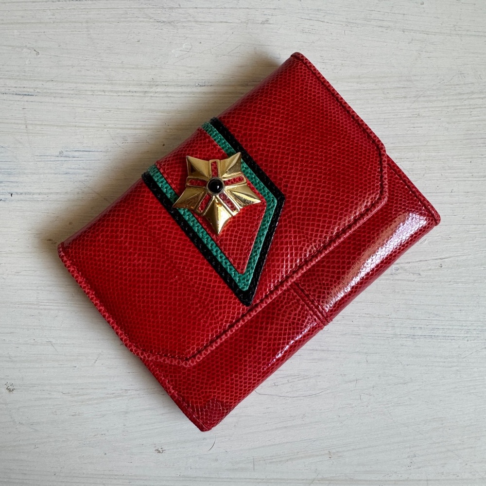 Vintage Judith Leiber Red and Gold Wallet with Geometric Accents